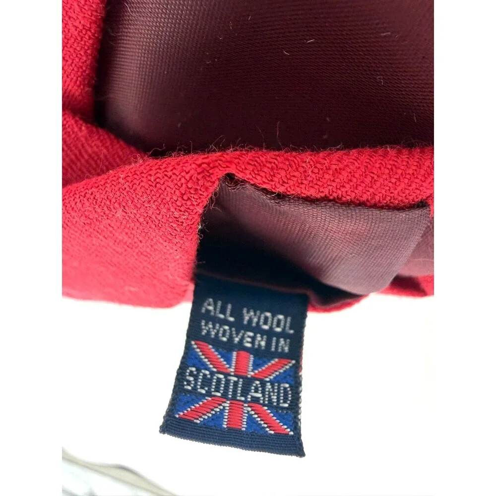 Vintage Briar Tie Red Wool Woven In Scotland Hollis Huntsville Embroidered Logo